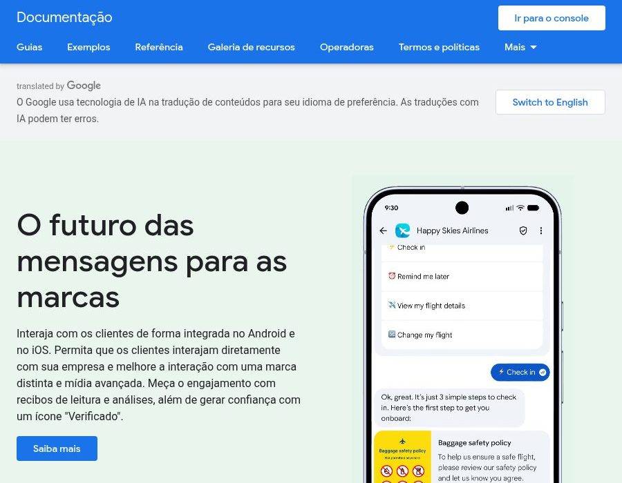 Página do Google sobre RCS